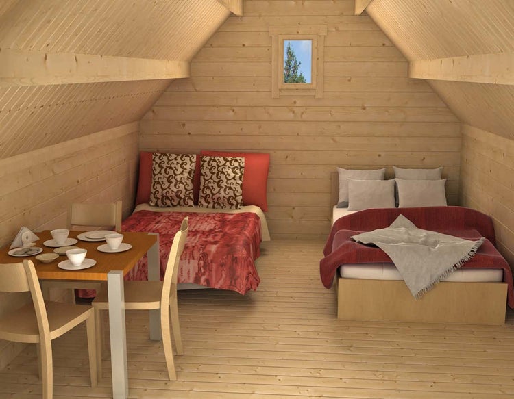 Alpholz Campinghouse 44 ISO Gartenhaus aus Holz Holzhaus mit 44 mm Wandstärke inklusive Terrasse, Blockbohlenhaus mit Montagematerial imprägniert 3,3x5,1m