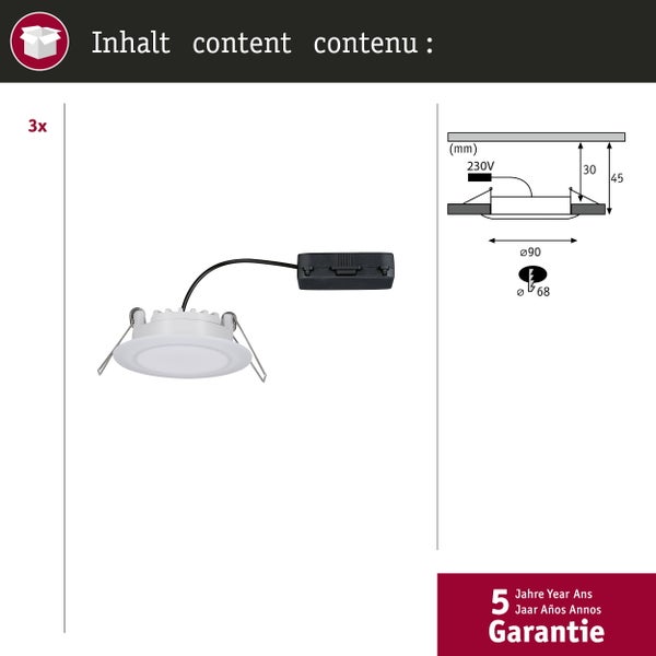 Paulmann LED Einbaustrahler Set zehnnteilig mit 550 Lumen warmweiß und dreistufiger Dimmfunktion inklusive Verpackung
