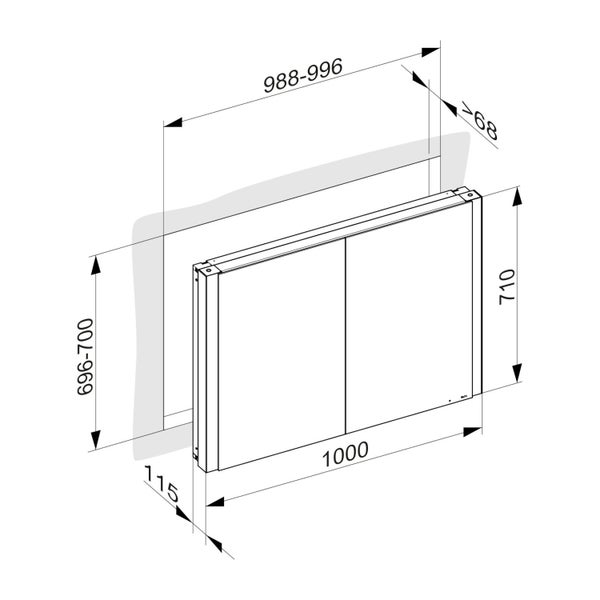 KEUCO Royal Mia Unterputz-LED-Spiegelschrank 100cm, 2 Türen, Seiten verspiegelt