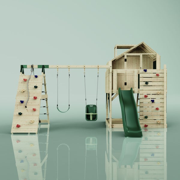 OutdoorToys Spielturm Oscar aus Holz in Grün Babyschaukel
