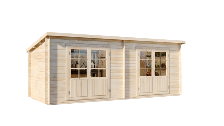Gartenhaus aus Holz mit zwei Fenstertüren