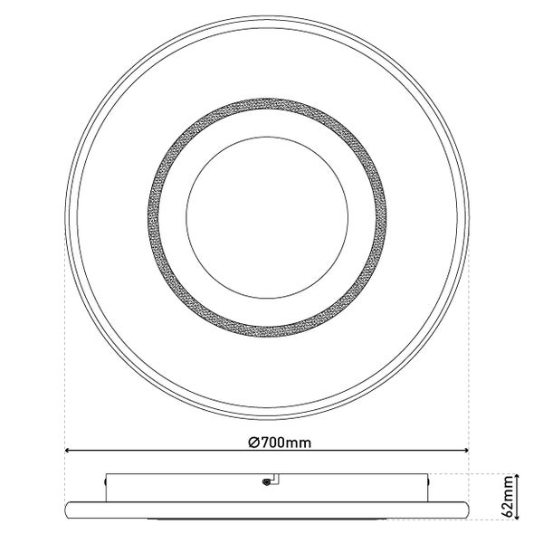 Technische Zeichnung einer Deckenleuchte mit Durchmesser 700 mm und Höhe 62 mm