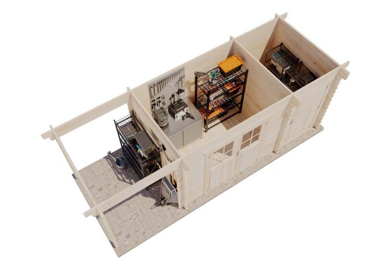 Alpholz Gartenhaus Korfu mit Anbau und Schleppdach Gartenhaus aus Holz, Holzhaus mit 28 mm Wandstärke inklusive Schleppdach, Blockbohlenhaus mit Montagematerial, Naturbelassen 5,6x2,3m