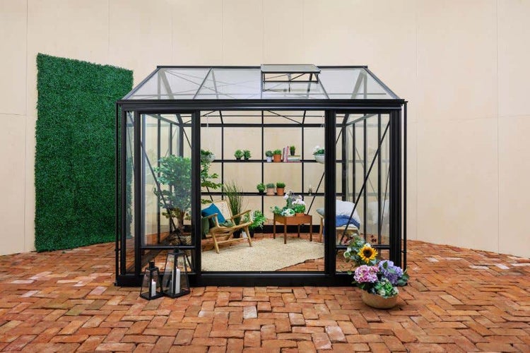 Terrando Gewächshaus Amalie Gewächshaus aus Metall in Schwarz, Anzuchthaus mit 4 mm Wandstärke Treibhaus 2,4x3,1m