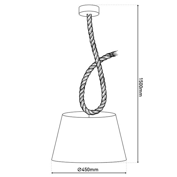 Skizze einer Pendelleuchte mit einem Durchmesser von 450 mm und einer Höhe von 1500 mm.