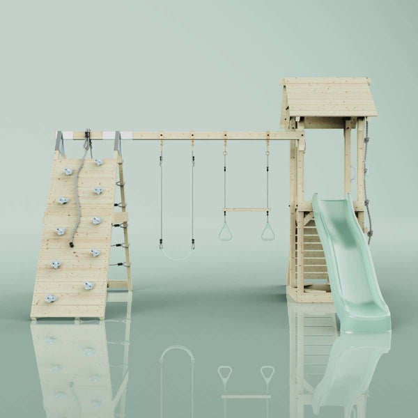 OutdoorToys Spielturm Kiruna aus Holz in Grün Trapezstange