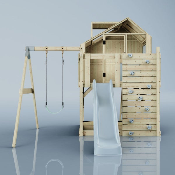 Spielhaus mit Schaukel, Rutsche und Kletterwand für den Garten