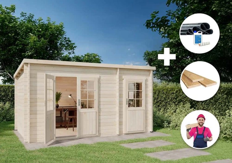 Alpholz Premium Gartenhaus-Set Maria 4,5x2,5m inkl. Boden, Dach & Aufbauservice
