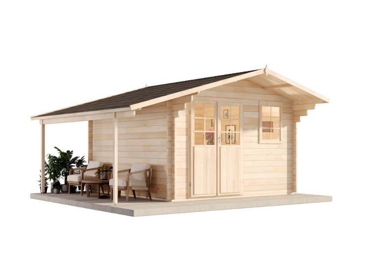 Alpholz Gartenhaus Franco Premium Gartenhaus aus Holz, Holzhaus mit 44 mm Wandstärke inklusive Schleppdach, Blockbohlenhaus mit Montagematerial, Naturbelassen 3,8x3,8m