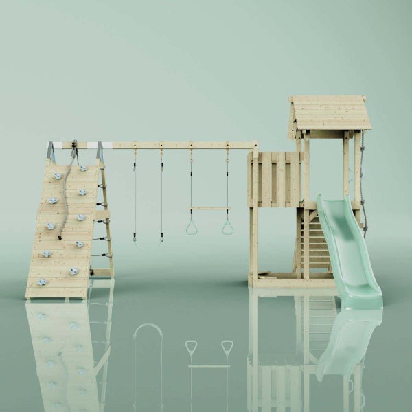 OutdoorToys Spielturm Roskilde aus Holz in Grün Trapezstange