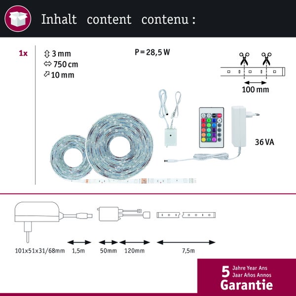 SimpLED LED Streifen Set 7,5 Meter mit Fernbedienung für indirekte Beleuchtung in einer modernen Küche zur Montage unter der Theke.