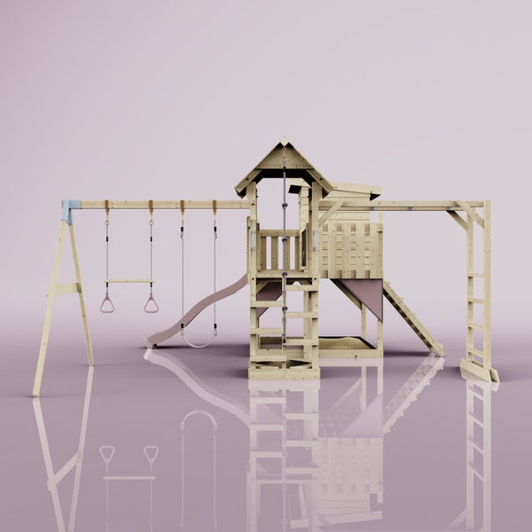 Spielturm mit Schaukel, Rutsche und Kletterelementen für den Garten