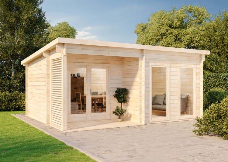 Alpholz Gartenhaus Orkus-44 Gartenhaus aus Holz, Holzhaus mit 44 mm Wandstärke inklusive Terrasse FSC zertifiziert, Blockbohlenhaus mit Montagematerial