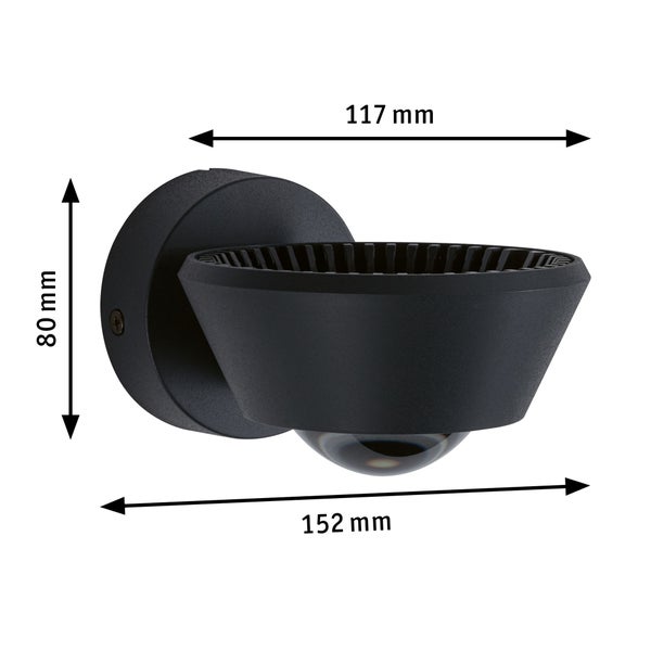 Moderne LED Wandleuchte mit Maßangaben in Millimeter