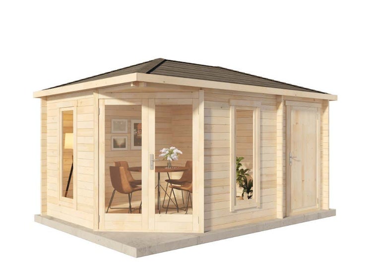 Alpholz 5-Eck Gartenhaus Liwa Compact mit Anbau aus Holz Gartenhütte Wandstärke: 40 mm Geräteschuppen