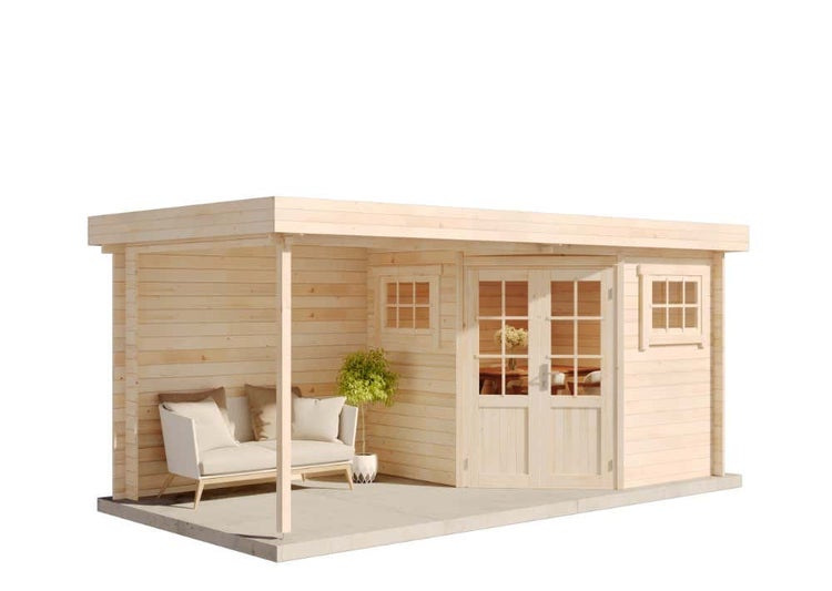 Alpholz 5-Eck Gartenhaus Mosel-28 aus Massiv-holz, Gerätehaus mit 28 mm Wandstärke, Garten Holzhaus inklusive Montagematerial, Geräteschuppen Größe: 500 x 250 cm, Flachdach