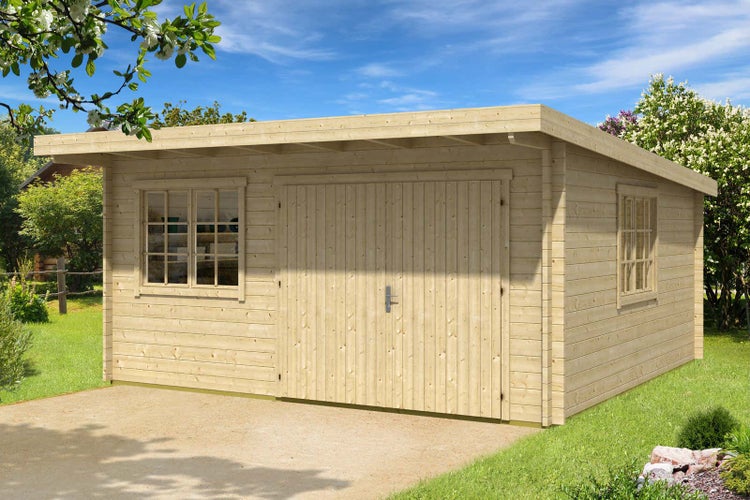 Alpholz Einzelgarage 44-C Garage aus Holz in natur, Unterstellplatz mit 44 mm Wandstärke, Fertiggarage mit Montagematerial imprägniert 5,1x5,3m