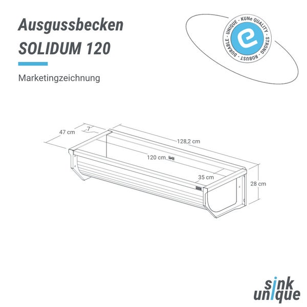 Ausgussbecken Solidum 120 Schemazeichnung mit Maßangaben