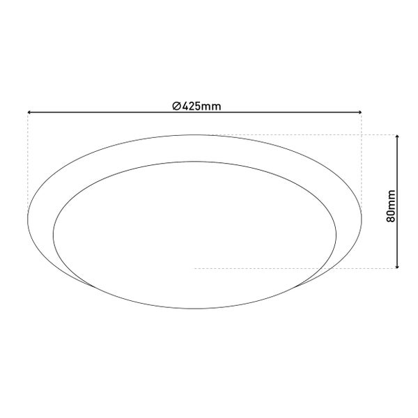 Technische Zeichnung einer runden Deckenleuchte mit den Maßen 425 mm Durchmesser und 80 mm Höhe