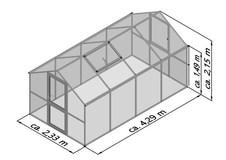 KGT Gewächshaus freistehend Rose IV 429x233 cm Aluminium 10mm Hohlkammerplatten moosgrün