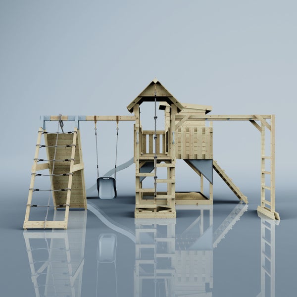 Spielturm aus Holz mit Rutsche, Schaukel und Kletterwand