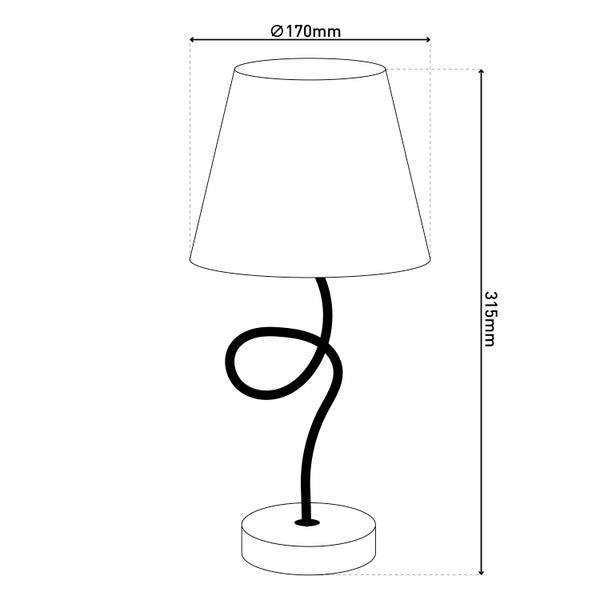 Abbildung einer Tischleuchte mit den Maßen 170 mm Durchmesser und 315 mm Höhe