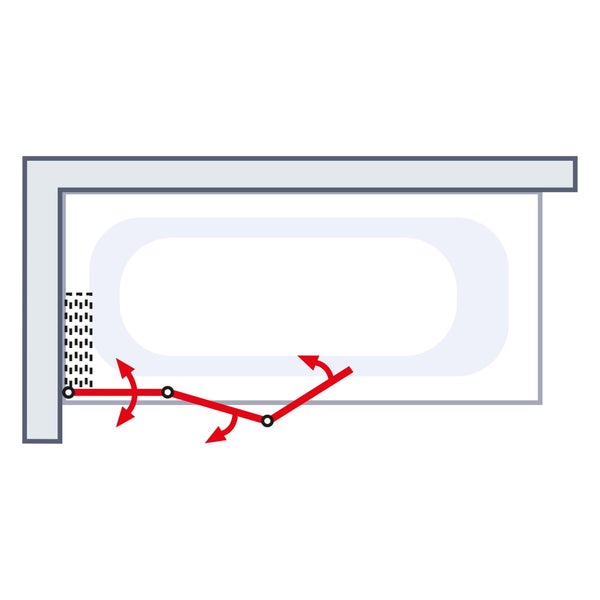 Illustration einer Badewannenabtrennung mit Schwenkbereich