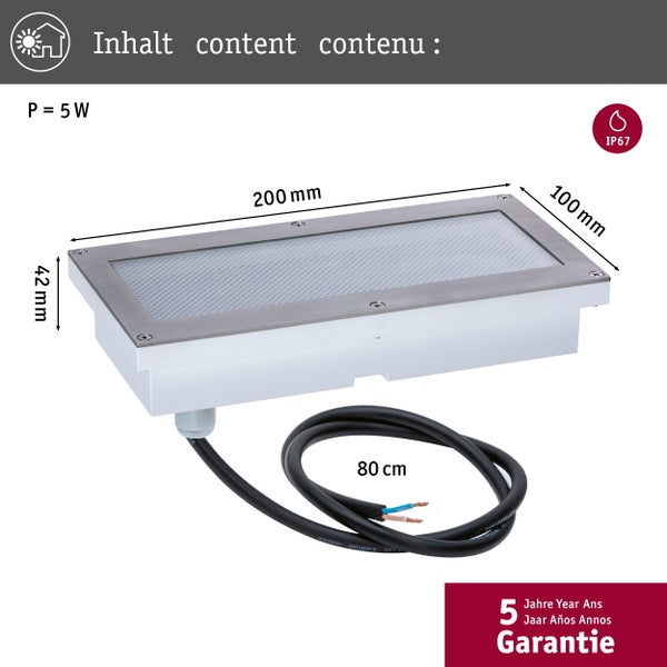 Außenwandleuchte mit Bewegungsmelder, 8 Watt, Abmessungen 186 Millimeter x 55 Millimeter x 65 Millimeter, Schutzart IP44, 5 Jahre Garantie.