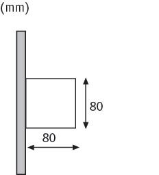 Technische Zeichnung eines quadratischen Elements mit einer Kantenlänge von 80 Millimetern an einer vertikalen Fläche.