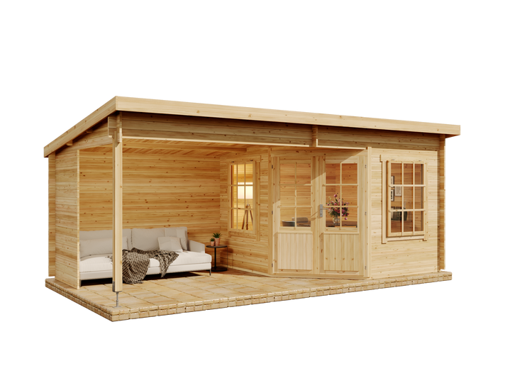 Alpholz Gartenhaus Carl aus Massiv-Holz, Gerätehaus mit 28 mm Wandstärke, Garten Holzhaus mit Imprägnierung (pinie), Geräteschuppen Größe: 598 x 300 cm, Pultdach