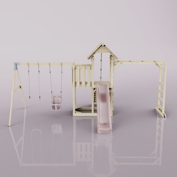 OutdoorToys Spielturm Helsingborg aus Holz in Rosa Babyschaukel