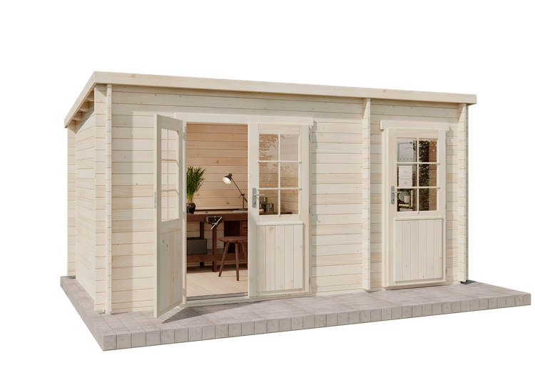 Alpholz Gartenhaus Maria aus Holz in Pinie (Imprägniert), 40 mm Wandstärke mit 2 Räumen 450 x 250cm Pultdach