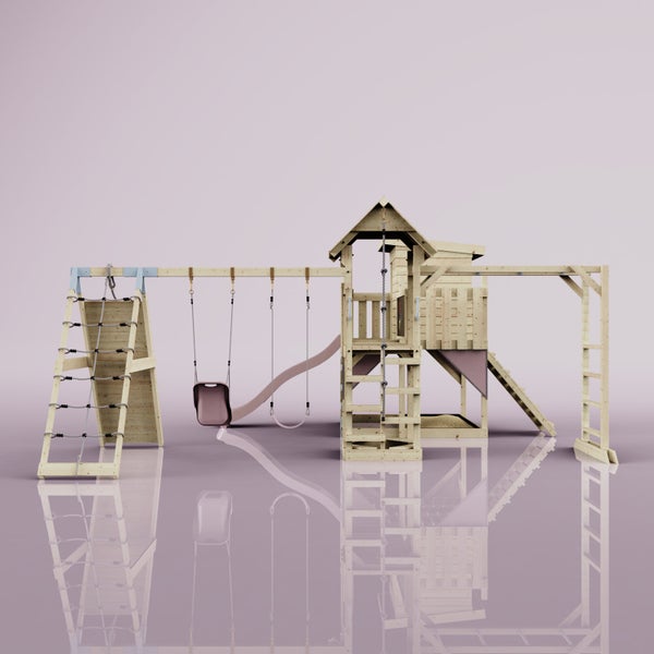 Spielturm mit Schaukel, Rutsche, Leiter und Kletterwand für den Garten