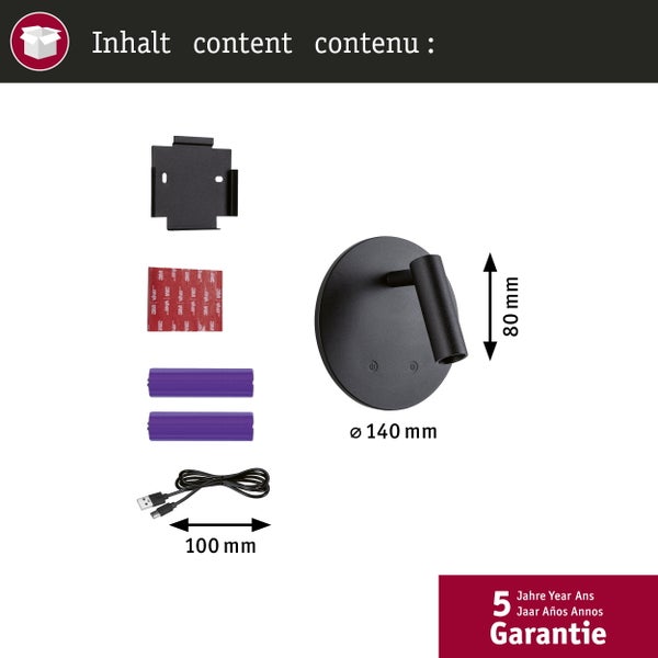 Wandleuchte mit Montagezubehör und Ladekabel inklusive 5 Jahre Garantie
