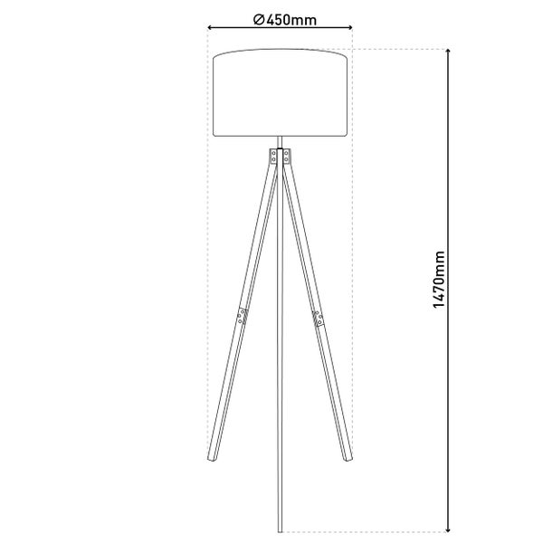 Technische Zeichnung einer Stehlampe mit den Maßen: Höhe 1470 mm, Schirmdurchmesser 450 mm.