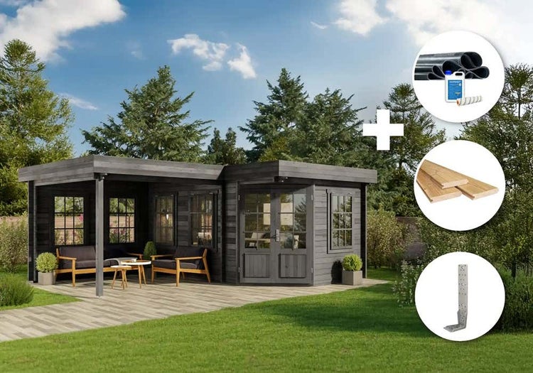 Zuganker aus verzinktem Stahl zur Befestigung einer Holzwand am Boden.