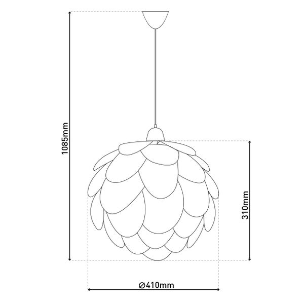 Technische Zeichnung einer Hängeleuchte mit den Maßen 1085 mm Höhe und 410 mm Durchmesser.