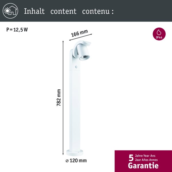LED Pollerleuchte Cuff Dämmerungsgesteuerter Bewegungsmelder (IR) IP44 782 mm 3000K 10W 700lm 230V 70° Weiß Aluminium