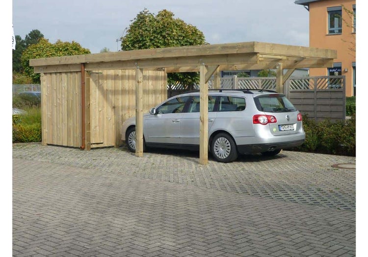 Alpholz Einzelcarport Sardinien Carport aus Holz in Grün, Unterstand Überdachung imprägniert 3x7,3m