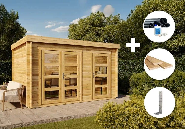 Dusch-Badewannen-Kombination mit schwarzen Rückwänden, Glastüren, Massagedüsen, Handbrause und Kopfbrause.