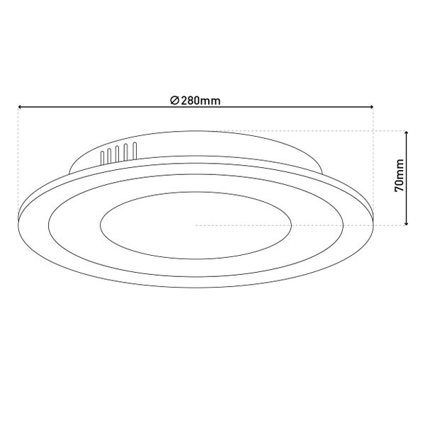 Technische Zeichnung einer Deckenleuchte mit den Maßen 280 Millimeter Durchmesser und 70 Millimeter Höhe