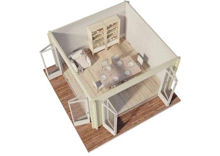Alpholz Gartenhaus Sunshine ISO mit großer Falttür Gartenhaus aus Holz in natur, Holzhaus mit 70 mm Wandstärke FSC zertifiziert, Blockbohlenhaus mit Montagematerial imprägniert