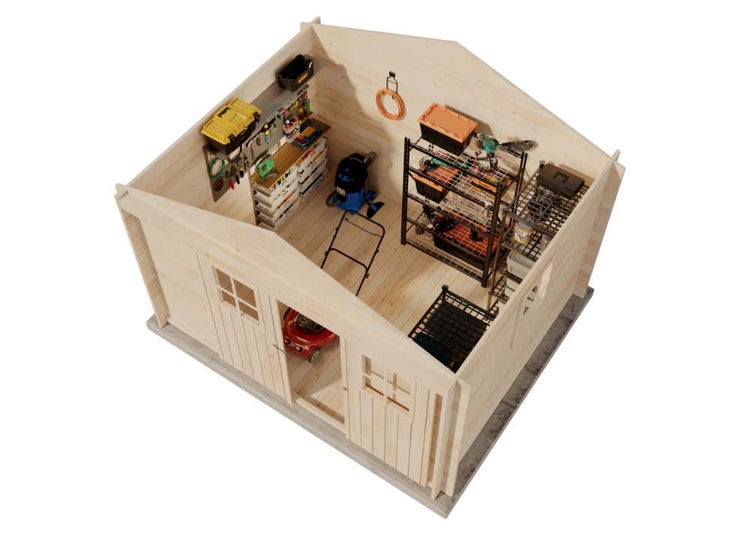 Alpholz Gerätehaus Evere 19 Gerätehaus aus Holz, Geräteschrank mit 19 mm Wandstärke, Gartenhaus mit Montagematerial, Naturbelassen 3,3x2,7m