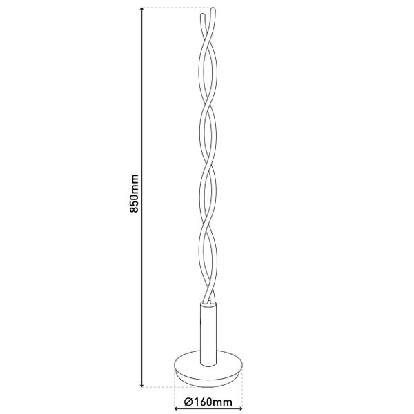 Technische Zeichnung einer Leuchte mit den Maßen 850 mm Höhe und 160 mm Durchmesser des Sockels