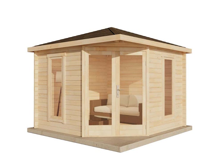 Alpholz 5-Eck Gartenhaus Liwa Compact Gartenhaus aus Holz, Holzhaus mit 40 mm Wandstärke, Blockbohlenhaus mit Montagematerial, Naturbelassen 3x3m