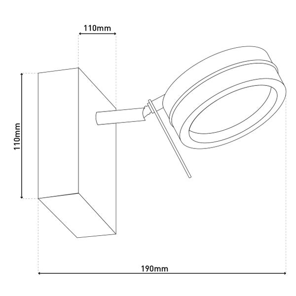 Technische Zeichnung einer Wandleuchte mit den Maßen 110 mm, 110 mm und 190 mm
