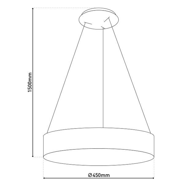 Technische Zeichnung einer Hängeleuchte mit den Maßen 450 mm Durchmesser und 1500 mm Höhe