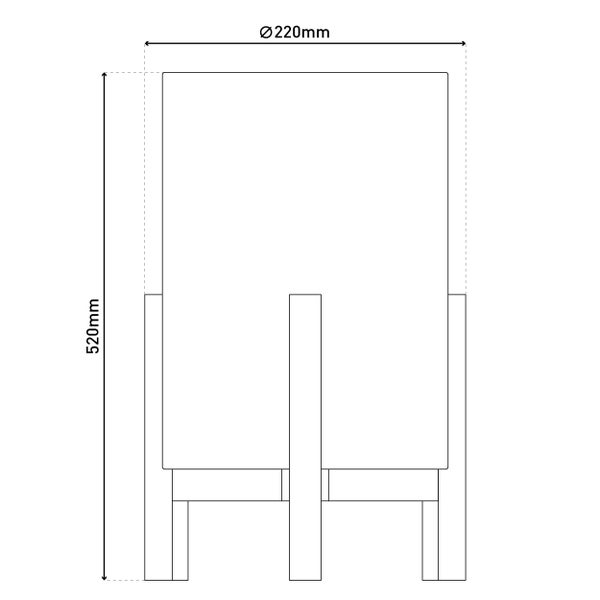 Technische Zeichnung einer Lampe mit den Maßen 520 mm Höhe und 220 mm Durchmesser
