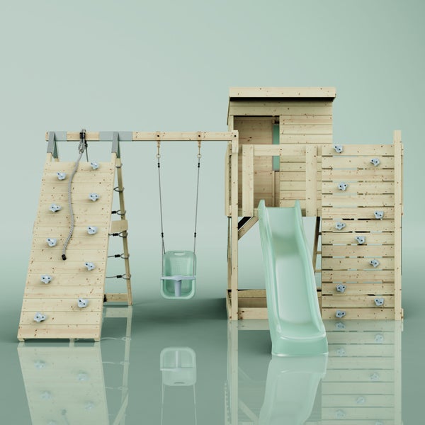 OutdoorToys Spielturm Freja aus Holz in Grün Babyschaukel