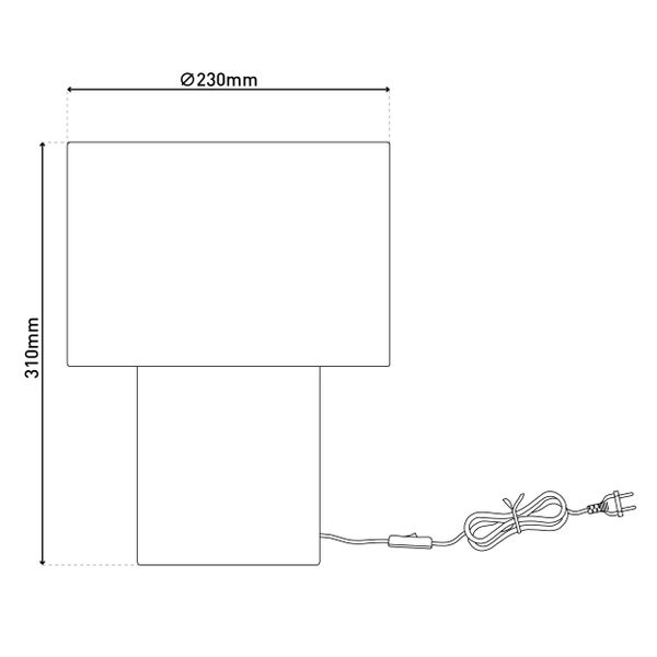 Technische Zeichnung einer Tischleuchte mit den Maßen 230 mm Durchmesser und 310 mm Höhe.